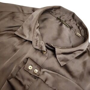 Elie Tahari Satin Top Black Long Sleeve Medium Womens